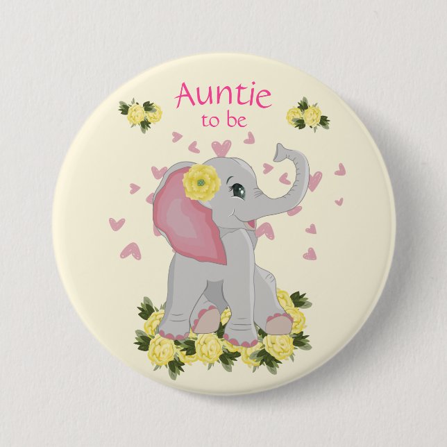 Personalized "Auntie to be" elephant baby shower Button (Front)