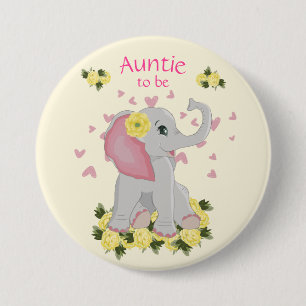 Personalized "Auntie to be" elephant baby shower Button