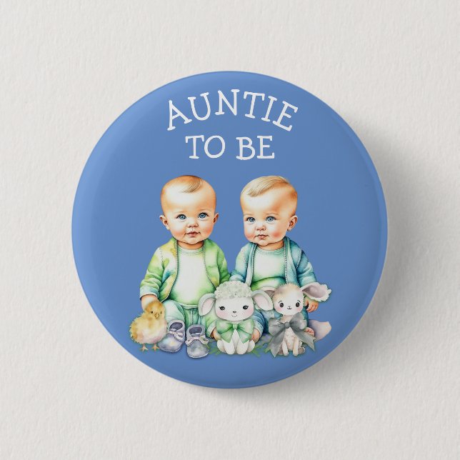 Personalized Auntie to be Twins Baby Shower   Button (Front)