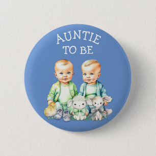Personalized Auntie to be Twins Baby Shower   Button