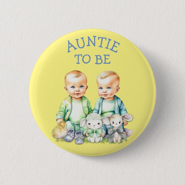 Personalized Auntie to be Twins Baby Shower   Button (Front)