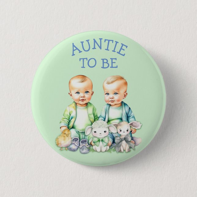 Personalized Auntie to be Twins Baby Shower   Button (Front)