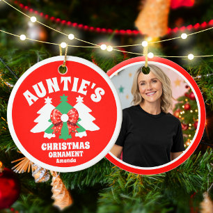 Personalized Auntie's Photo Christmas Tree Ceramic Ornament