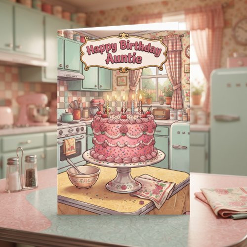 Personalized Aunt's Birthday | Retro Pink Cake Card