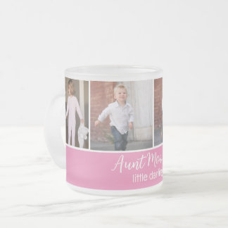 Personalized Aunt's Darlings with 4 Square Photos Frosted Glass Coffee Mug