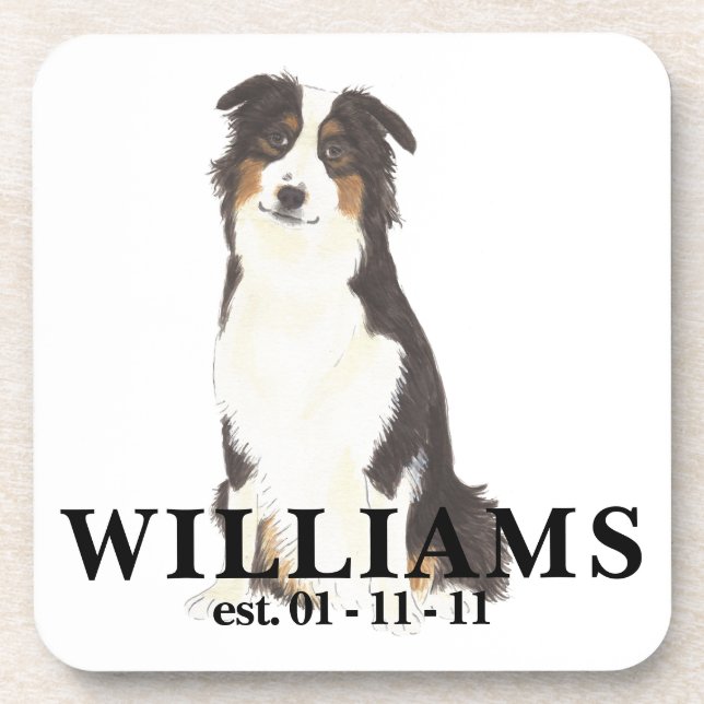 Personalized Aussie Australian Shepherd Dog Beverage Coaster (Front)