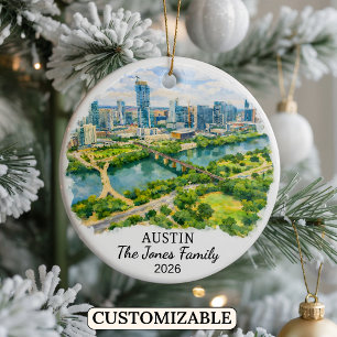 Personalized Austin Ornament, Custom Texas Ceramic Ornament