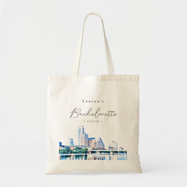 Personalized Austin Skyline Bachelorette Party Tote Bag (Front)
