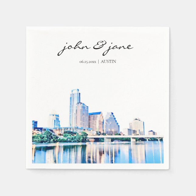 Personalized Austin Texas Skyline Wedding Napkins (Front)