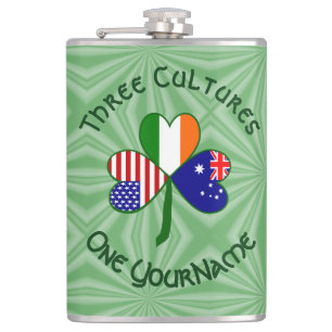 Personalized Australia Ireland USA Shamrock Large Flask