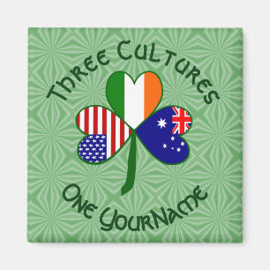 Personalized Australia Ireland USA Shamrock Square Magnet