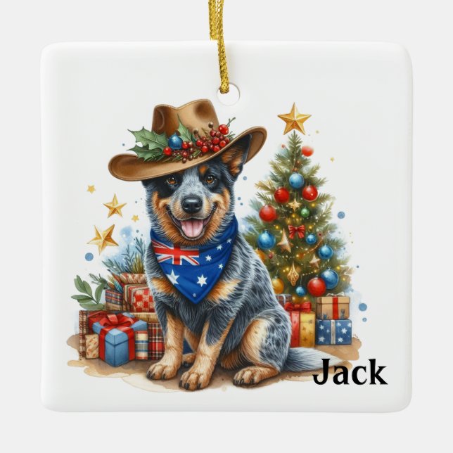 Personalized Australian Cattle Dog Christmas  Ceramic Ornament (Front)