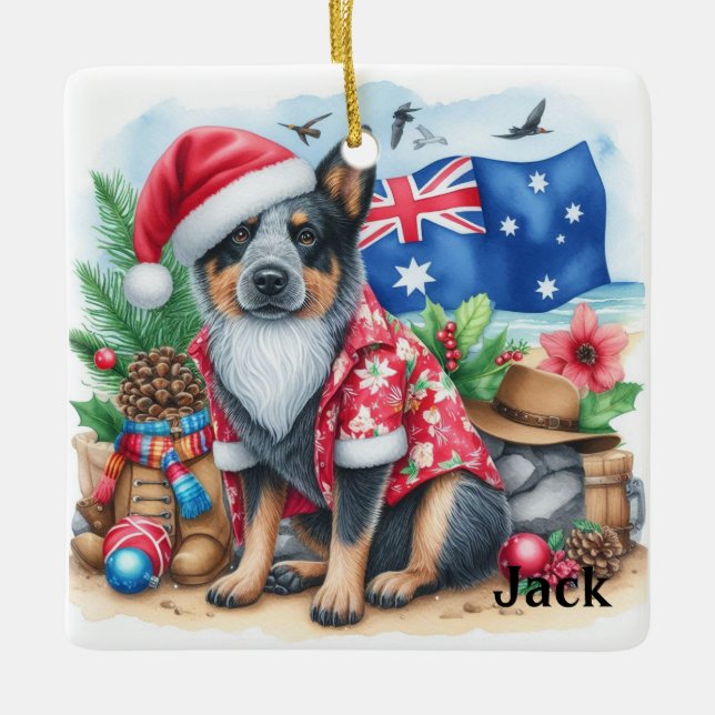 Personalized Australian Cattle Dog Christmas  Ceramic Ornament (Front)