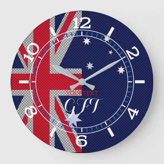 Personalized Australian Flag Design Carbon Chrome Large Clock (Front)