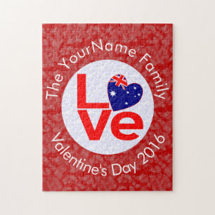 Personalized Australian Flag Red LOVE Flag Jigsaw Puzzle