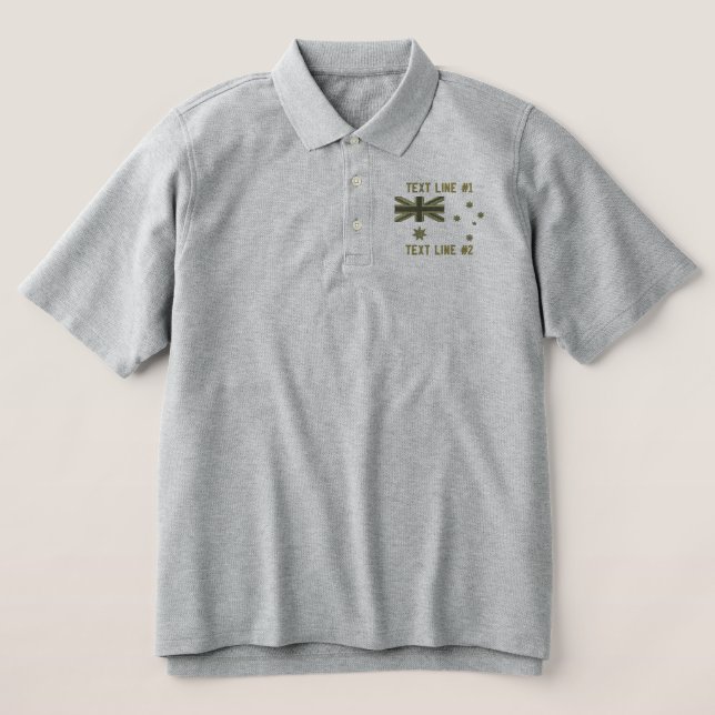 Personalized Australian Kaki Flag Embroidery Embroidered Polo Shirt (Design Front)