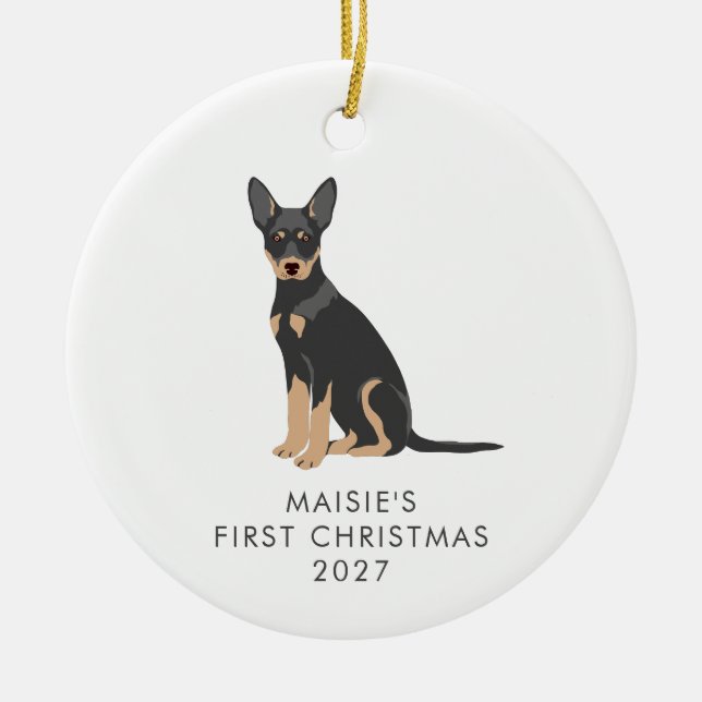 Personalized Australian Kelpie Dog First Christmas Ceramic Ornament (Front)