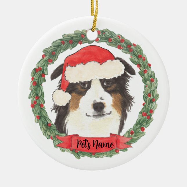 Personalized Australian Shepherd Christmas Ceramic Ornament (Front)