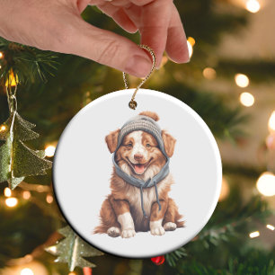 Personalized Australian Shepherd Dog Art Ceramic Ornament