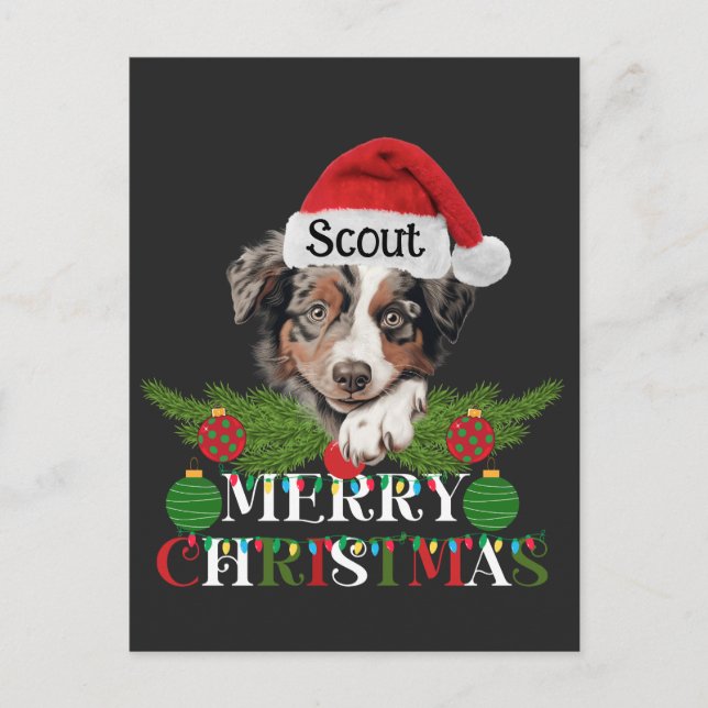 Personalized Australian Shepherd Merry Christmas Holiday Postcard (Front)
