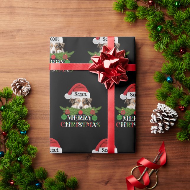 Personalized Australian Shepherd Merry Christmas Wrapping Paper (Holiday Gift)
