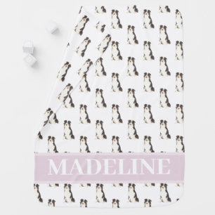 Personalized Australian Shepherd Pink & White Baby Blanket