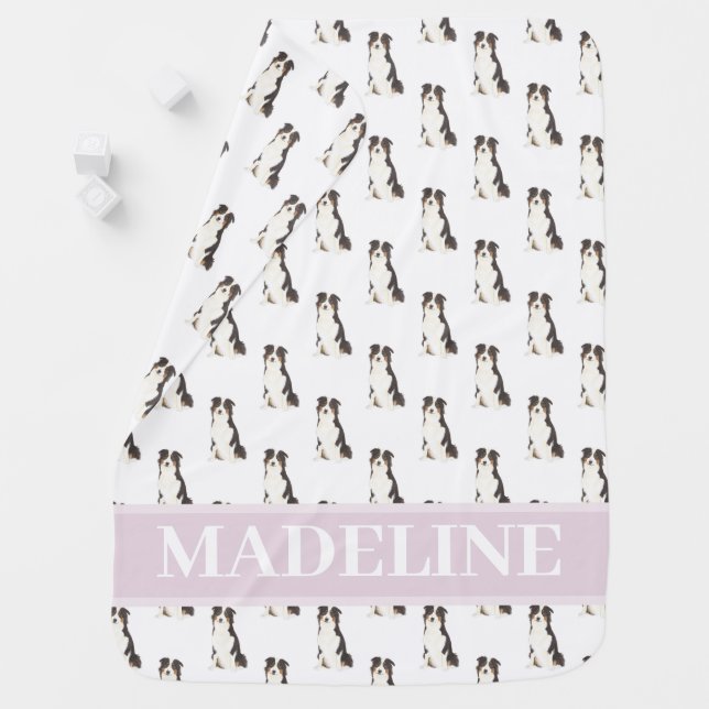 Personalized Australian Shepherd Pink & White Baby Blanket (In Situ)