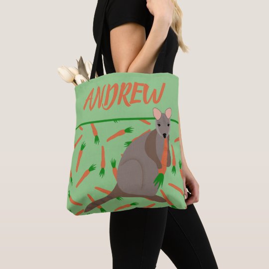 Personalized Australian Wallaby Eating a Carrot Tote Bag | www.bagssaleusa.com