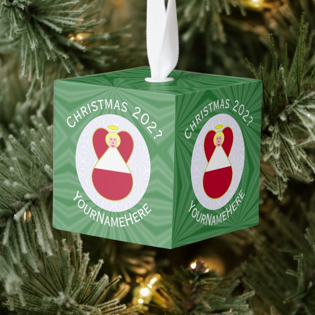 Personalized Austrian Angel Christmas Flag Cube Ornament (Tree)