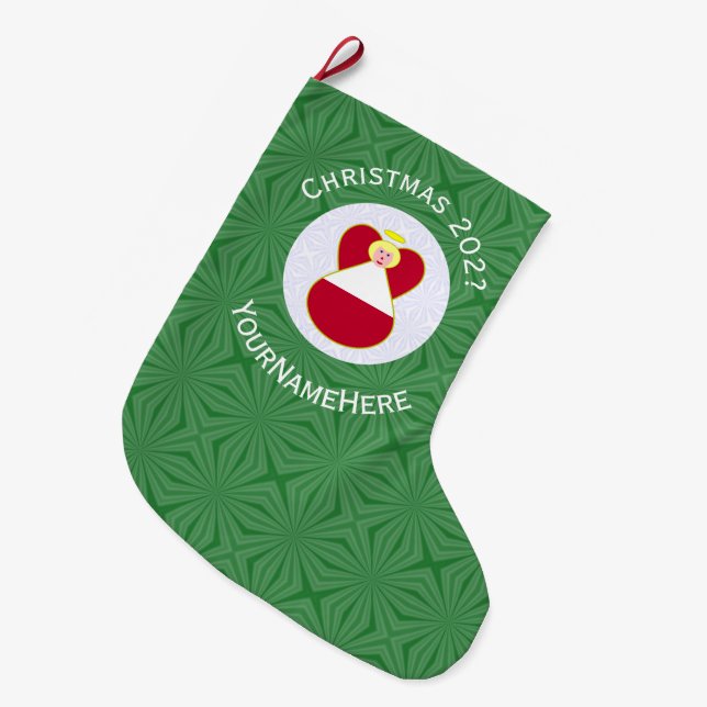 Personalized Austrian Angel Christmas Flag Large Christmas Stocking (Front (Hanging))