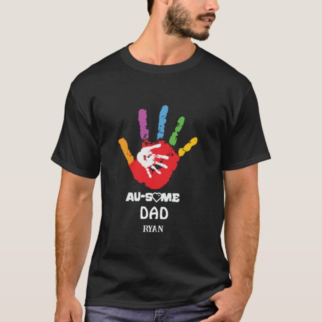 Personalized Autism Awareness Autistic DAD T-Shirt (Front)