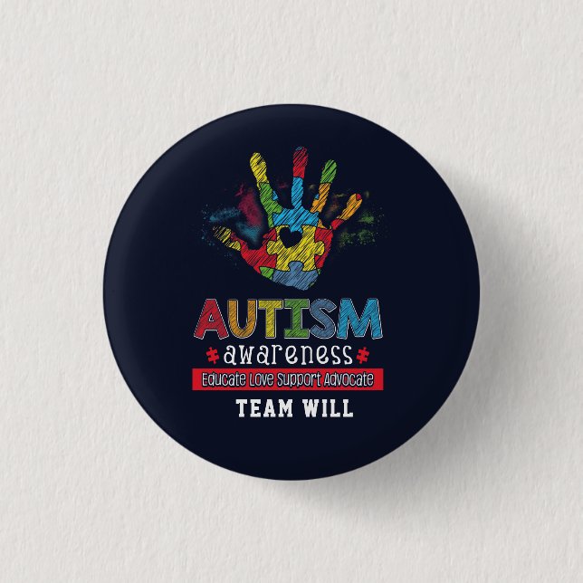 Personalized Autism Awareness Educate Advocate Button (Front)