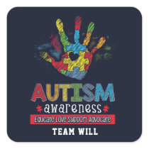 Personalized Autism Awareness Educate Advocate Square Sticker