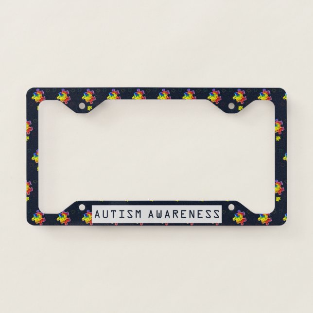 Personalized Autism Awareness Puzzles License Plate Frame (Front)