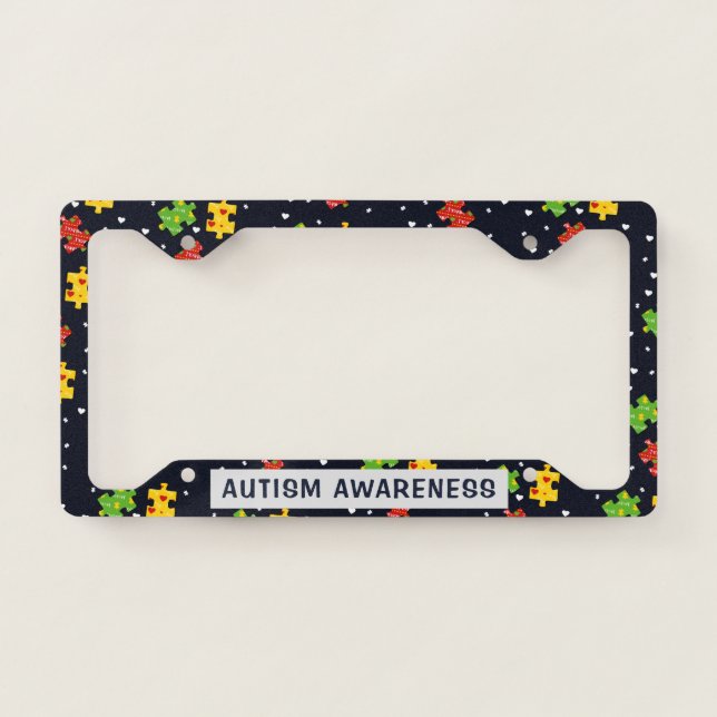 Personalized Autism Awareness Puzzles Pattern  License Plate Frame (Front)