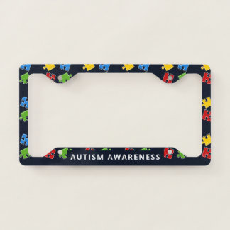 Personalized Autism Blue Yellow Red Green Puzzles License Plate Frame