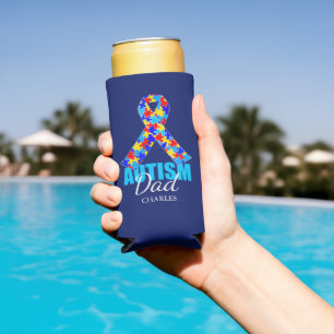Personalized Autism Dad Blue Seltzer Can Cooler