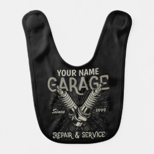 Personalized Auto Mechanic Garage Retro Spark Plug Baby Bib