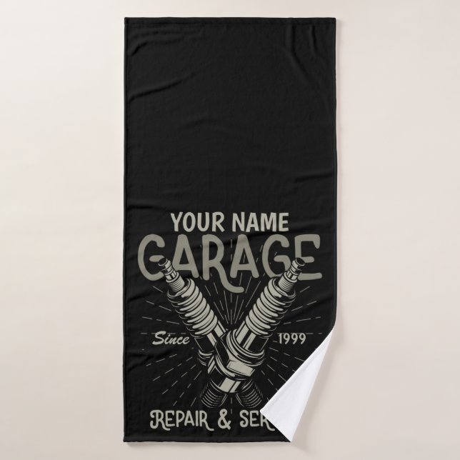 Personalized Auto Mechanic Garage Retro Spark Plug Bath Towel Set (Bath Towel)