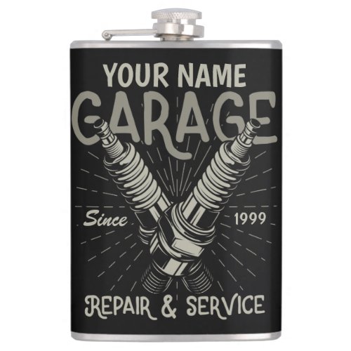 Personalized Auto Mechanic Garage Retro Spark Plug Flask