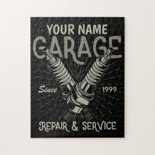 Personalized Auto Mechanic Garage Retro Spark Plug Jigsaw Puzzle