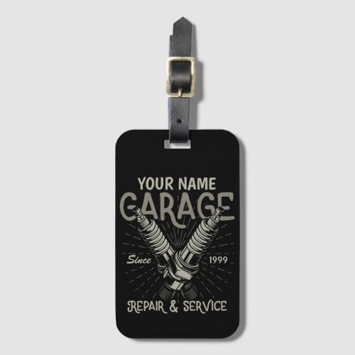Personalized Auto Mechanic Garage Retro Spark Plug Luggage Tag