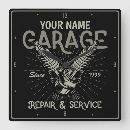 Personalized Auto Mechanic Repair Service Garage Square Wall Clock