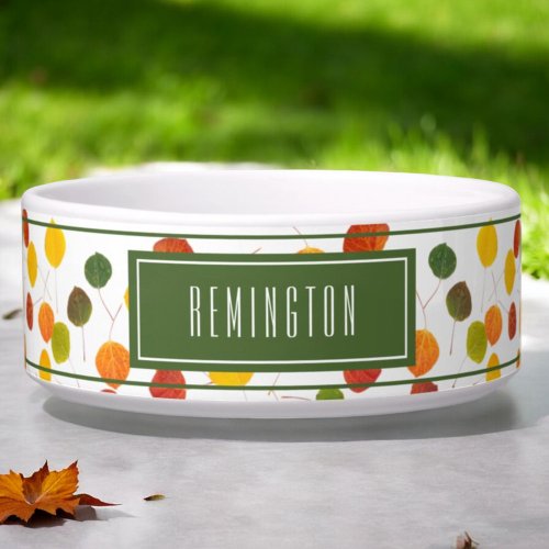 Personalized Autumn Aspen Leaves Pattern Pet Bowl