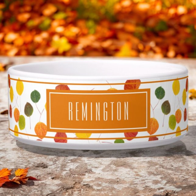 Personalized Autumn Aspen Leaves Pattern Pet Bowl (front custom pet bowl)