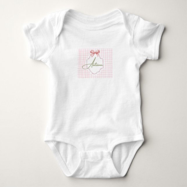 Personalized Autumn Baby Girl Nursery Bow&Gingham  Baby Bodysuit (Front)