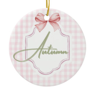 Personalized Autumn Baby Girl Nursery Bow&Gingham  Ceramic Ornament