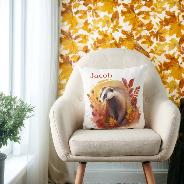Personalized Autumn Badger Pillow (Creator Uploaded)