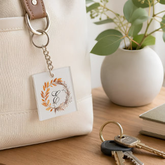 Personalized Autumn Botanical Monogram Keychain