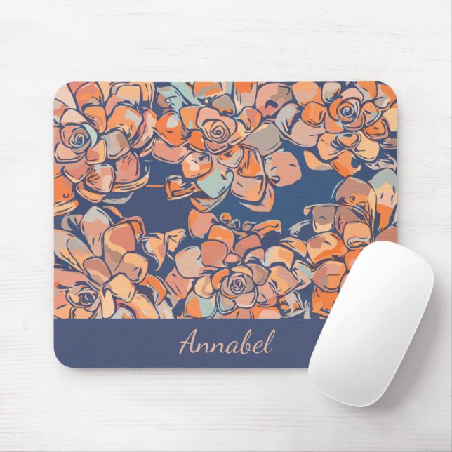 Personalized Autumn Botanicals Earthy Neutral Navy Mouse Pad (With Mouse)